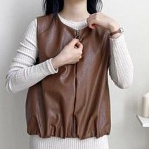 하젤 프리미엄 벨루치 집업 벌룬 가죽 조끼_F2839