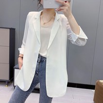 여성 캐주얼 얇은 칠부 소매 쉬폰 정장 자켓 Women