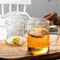550ml 투명 뚜껑 티망 손잡이 찻잔 머그컵 카페커피잔 유리티잔 커피잔