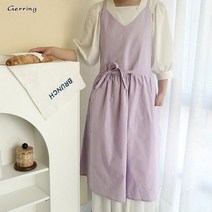 앞치마 Gerring-한국 에이프런 샵 v넥 민소매 통기성 단색 성인용 면화 정원 귀여운 여성용, Violet_one size