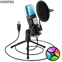 마이크 usb rgb microfone condensador wire 게임용 팟캐스트 녹음 스튜디오 스트리밍 노트북 데스크탑 pc, 검은색