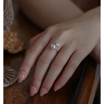 14K진주반지 하얀 고양이 절대적으로 빛나는 바로크 천연 전구 오픈 링