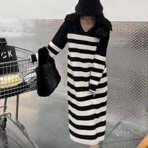 [오버나인] 여자 트임 카라 니트 단가라 울 터치 롱원피스