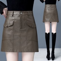 Momolatti 여성 슬림한 레더 미니 스커트