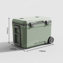 45리터 대용량 캐리어 야외 트롤리 자동차 캠핑 피크닉 바베큐 음식 휴대용 아이스박스, 바퀴 포함, 초록