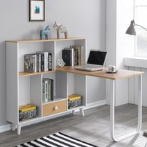 대학생 자취방 모던심플 책장형 코너 책상(115cm 3색) 사이드 사무 대표님, 화이트