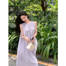 해외여행원피스 동남아 휴양지여름옷 바캉스 홍콩 풍미 프랑스 부드러운 보라색 민소매 드레스 우아한 젊