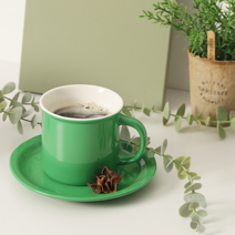 귀여운 감성 홈 카페 유리 북유럽 미니 커피 커플 손잡이 잔 컵 - 마로니에 머그 330ml 1p, 허쉬그린
