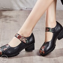 도오빠 여성 구두 미들힐 가보시 여자 중년 신발 가죽 수제 찍찍이 둥근코 꽃 봄 여름 가을 통굽 컴포트