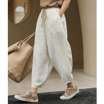 시원한 여름 9부 린넨 마 팬츠 와이드 체형커버 쿨링 바지 하렘 빅사이즈 루즈핏 데일리 캐주얼