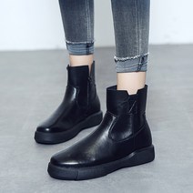 도오빠 CWW 6097 여성 가죽 앵클 부츠 기모 첼시 워커 플랫 3cm 털 안감 미들 여자부츠 가을 겨울 발편한 신발