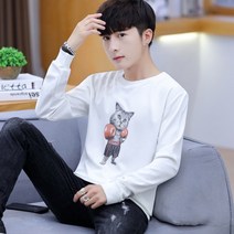 가바바 남성 맨투맨 복싱하는 고양이 프린팅 가을겨울 티셔츠 G23715