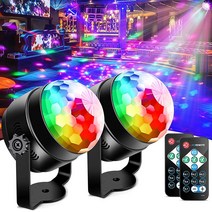 [2팩] LUNSY 파티 조명 DJ 디스코볼 360° 회전 가능한 사운드 활성화 디스콜라이트 리모컨 조명 7가지 색상 패턴 스테이지 파 라이트 홈 스테이지 댄스 파티 생일 결
