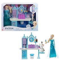 Mattel 디즈니 겨울왕국 디저트 놀이 세트 엘사 패션 인형 올라프 피규어 2가지 색상 반죽 및 10개 의 플레이 피스 영화