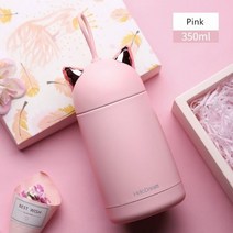 스탠리 텀블러 보온 보냉 헬스 휴대용 직장인 사무실 350ml 귀여운 고양이 스테인레스 스틸 진공 플라스 크 만화 키즈 Thermos 머그잔 밧줄 여행 열 병 Thermocup, 분홍색