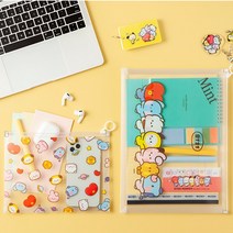 BT21 미니니 클리어 투명 지퍼 노트 서류 필기구 이어폰 파우치 세트