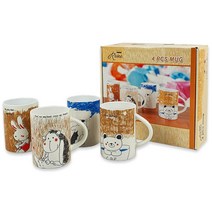애니멀 머그 4P 세트 캐릭터 머그컵 동물 선물용 머그잔