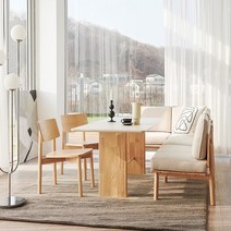 한샘 포레 컴포트 6인 라운지세트 (벤치1 코너벤치1 원목의자2 포함), A형: 화이트, B형: 1800타원, B형: 페일블루(D)