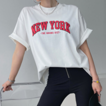 [모노치코] 레드 NY 발포 나염 쿨 오버핏 반팔 티셔츠 [DNS-0688]