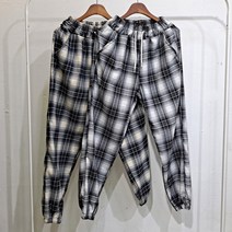 니옷바라 남여공용 사계절 와이드핏 조거 밴딩 체크 바지