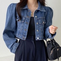 빨강몽키 여성 데님 자켓 봄 가을 오버핏 청 점퍼 크롭 긴팔 볼레로 여성청자켓