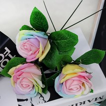 무지개 장미 한송이 비누꽃 DIY 꽃다발 무드등 만들기 재료, 단품