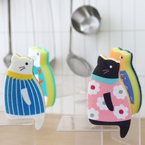 고양이수세미 4개 SET 리넥 고양이 수세미 스펀지 수세미, 4종 믹스