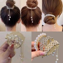 [다이나몰] 메탈 똥머리 당고머리 바나나 클립형 머리핀4종 택1 (왕진주/잔진주/큐빅/큐빅진주믹스)