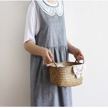 강남콩 원피스형 앞치마 고급 면 예쁜 소녀 단아한 넉넉한사이즈 단추 카라 귀여운 편한 데일리 포켓 청순한 홈웨어 카페 새댁 유치원 어린이집 공방 학원 원예 교회 단체복, 그레이, 1장