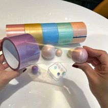 유니커블 7.2cm 파스텔 진주 펄 끈끈이 볼 테이프 공 만들기 장난감 찐득이 말랑이 주물럭 공놀이 키덜트 뽁뽁이 팝잇 재미있는 촉감 집콕 놀이 스트레스해소 아트 토이 재료, 원색B3.6CM WC488-2