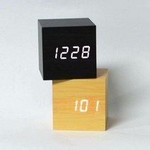 LED탁상시계 탁상시계 LED 우드 큐브 전자시, (색상):우드