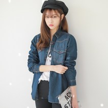 진청 여성 청남방 긴팔 여자 청 데님 셔츠 블라우스 W063