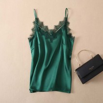 레이스끈나시 앞뒤 브이넥 실크 캐미솔 러플 이너웨어 슬림핏 누에실 상의 여성 2521371481