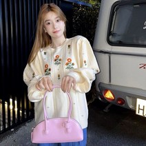 포린박스 복고풍 아이보리 꽃 자수 플라워 니트 스웨터 SH