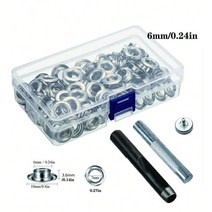 배드민턴그로멧 그로멧 도구 키트 100 그로밋 구멍 6mm 10mm 12mm 14mm 내경 실버 의류 신발 가방 가죽 공예 DIY, 1.100 sets 6mm