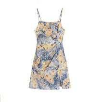 여성 미니 스트랩 스퀘어 칼라 여름 인과 프랑스어 회화 패션 패치 워크 원피스 116