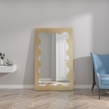 전신거울 대형 인테리어 이동식 거울 북유럽 메이크업 장식 프레임 물결 모양의 복도 패널, 110x180cm2