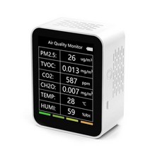 가스계량기 TuyaWiFi 공기 품질 모니터 CO2 측정기 6 In 1 PM25 TVOC 이산화탄소 테스터 가스 검출기, White-No Wifi