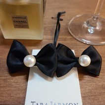 [블링살롱made/국내제작] 핸드메이드 트윈 진주 엘리자베스 블랙 옆머리 프랑스 리본핀