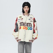 스트리트 하라주쿠 자수 배색 야구점퍼 힙합 박스핏 라이더 자켓