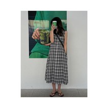 와이케이하우스 Acme Ground 99면 격자 무늬 느슨한 드레스 여성 새로운 민소매 얇은 A 라인 스커트 조수 20393_69950