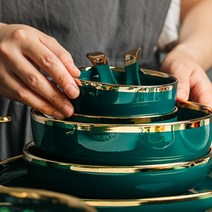 북유럽 에메랄드 그린 골드라인 그릇 접시 딥플레이트 2P 세트, 에메랄드 4.5인치 밥그릇(2개)