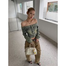 데님 오프숄더티 긴팔크롭 청자켓