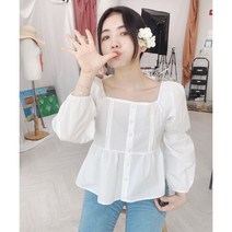 [당일출고] 구름 흰색 스퀘어넥 세미크롭 어깨뽕 블라우스
