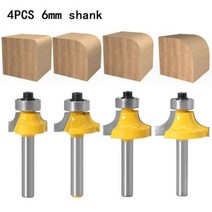 목공 텅스텐 카바이드 용 베어링 밀링 커터가있는 라우터 비트 위에 6mm 생크 코너 라운드, 4PCS 6mm 생크
