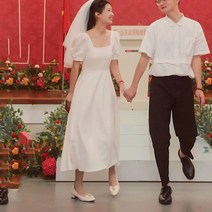 셀프 웨딩 드레스 신부 예복 프렌치 새틴 라이트 원피스