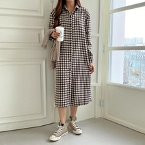 클래식 체크 베이스 롱 셔츠 원피스 캐주얼룩 학교