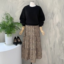 모크 캉캉 레오파드 루즈핏 롱 기모 원피스