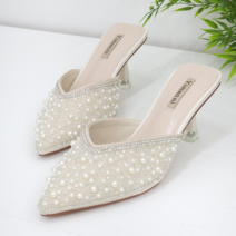메르나뛰 라인 진주 큐빅 보석 여성구두 블로퍼 샌들 힐 7.5cm MLA-1