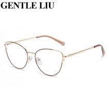 블루레이 플레이어 Cat Eye Anti Blue Light Glasses Women 2022 New Fashion Eyeglasses Frame Ladies Blo, 03 Gold Brown_01 With A Bag